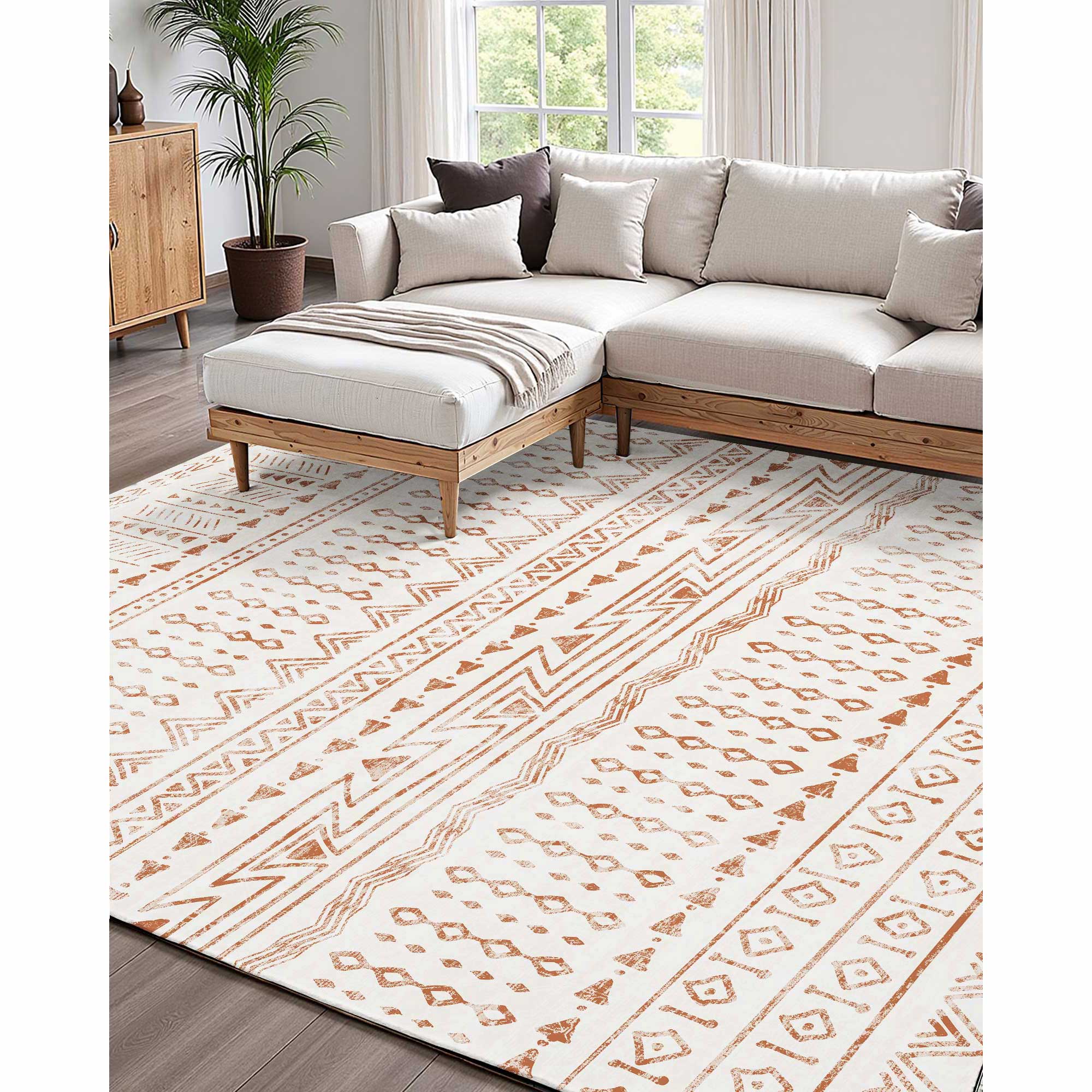 Large Area Rug 5 X 7 Ft Anti-Skid And Tear-Resistant Floor Mat Modern Beige_maomaolike.com
